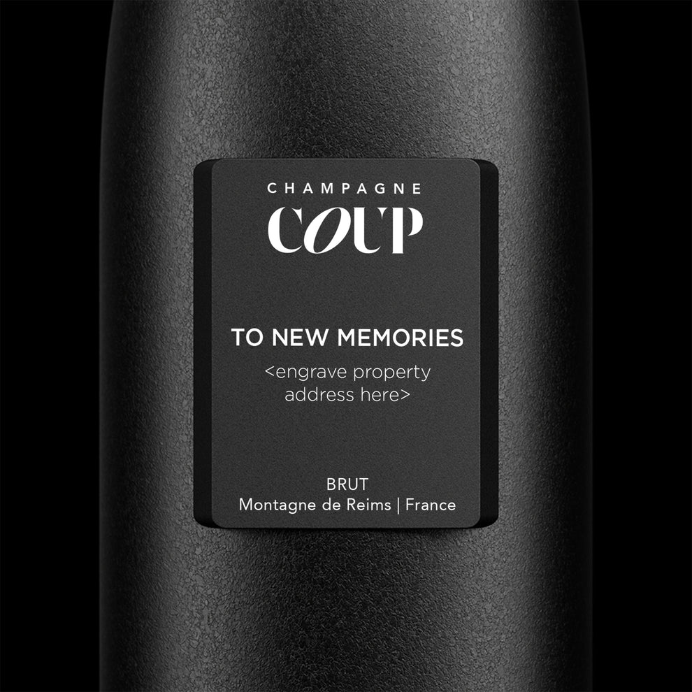 To New Memories Custom engraved COUP champagne gift set created to celebrate milestones and memorable home celebrations